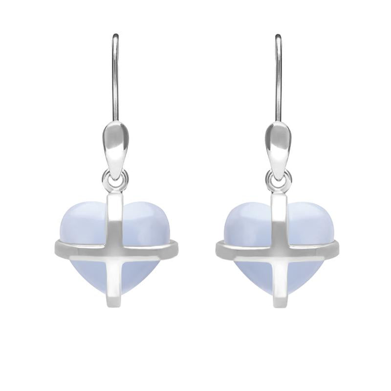 Sterling Silver Blue Chalcedony Small Cross Heart Drop Earrings - Option1 Value Silver