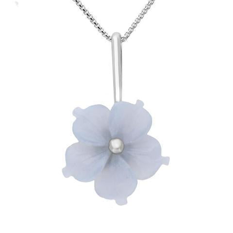 Sterling Silver Blue Chalcedony Tuberose 20mm Carnation Necklace - Silver