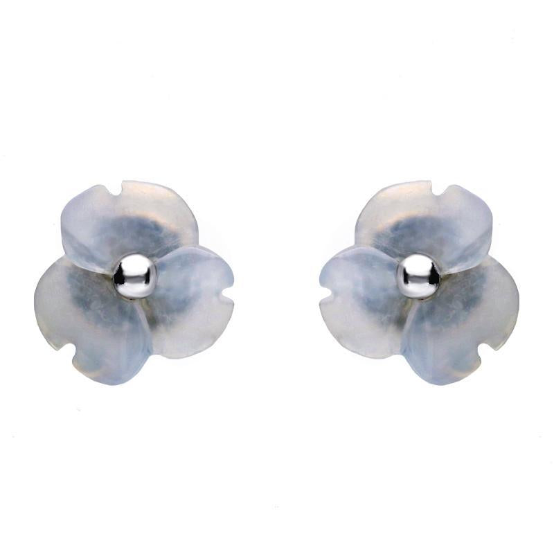 Sterling Silver Blue Chalcedony Tuberose 8mm Clover Stud Earrings - Silver