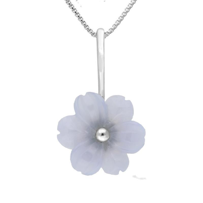 Sterling Silver Blue Chalcedony Tuberose 20mm Dahlia Necklace - Silver