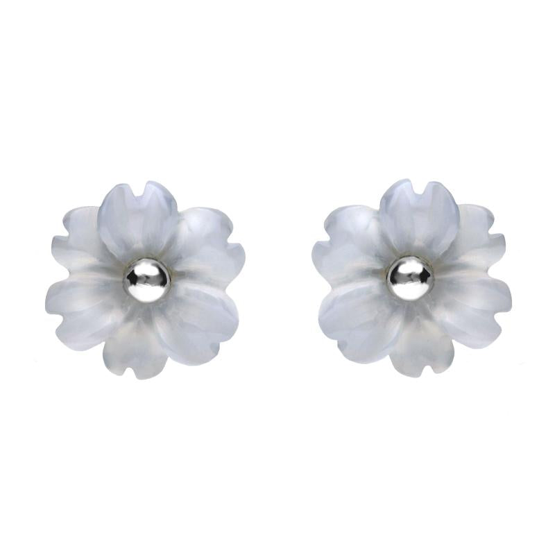 Sterling Silver Blue Chalcedony Tuberose 8mm Dahlia Stud Earrings - Silver