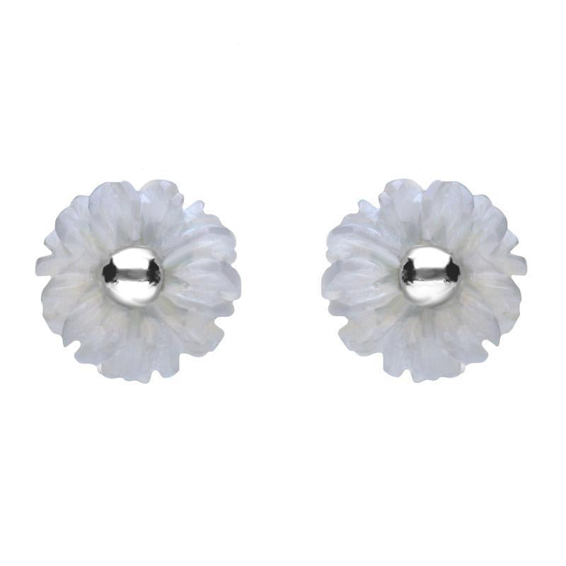Sterling Silver Blue Chalcedony Tuberose 6mm Daisy Stud Earrings - Silver