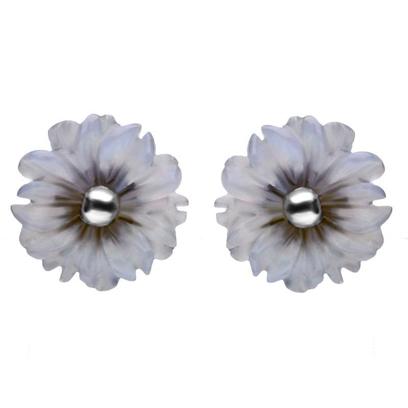 Sterling Silver Blue Chalcedony Tuberose 8mm Daisy Stud Earrings - Silver