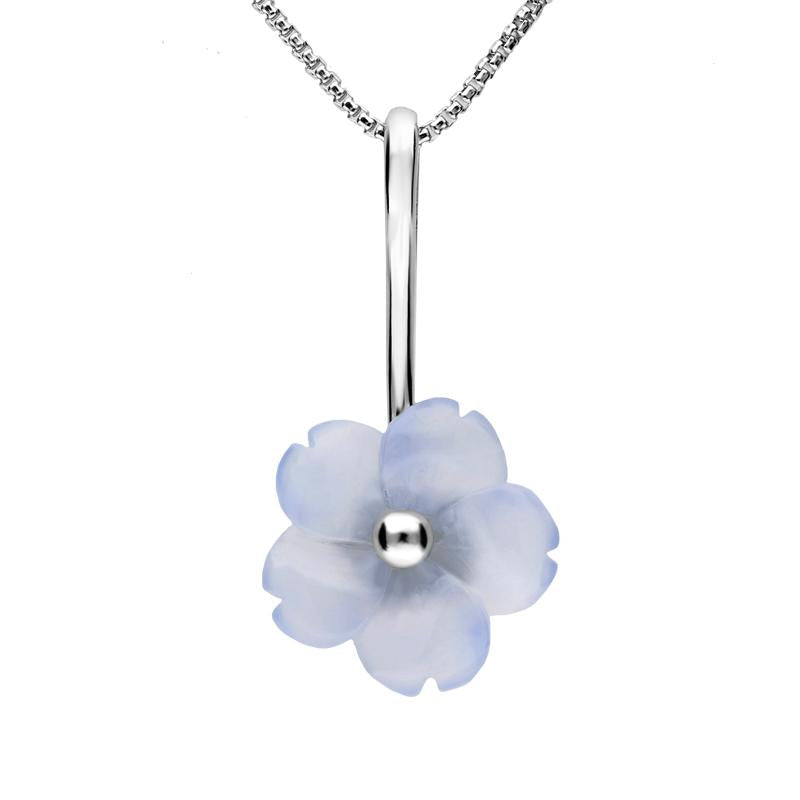 Sterling Silver Blue Chalcedony Tuberose 15mm Gypsophila Necklace - Silver