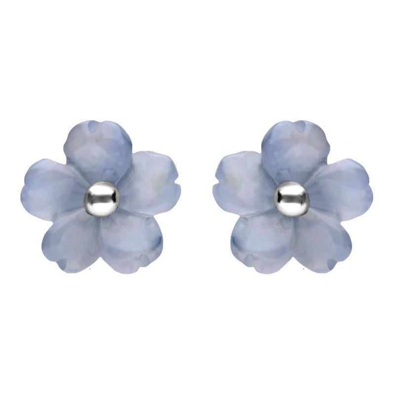 Sterling Silver Blue Chalcedony Tuberose 8mm Gypsophila Stud Earrings - Silver