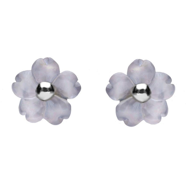 Sterling Silver Blue Chalcedony Tuberose 6mm Gypsophila Stud Earrings - Silver