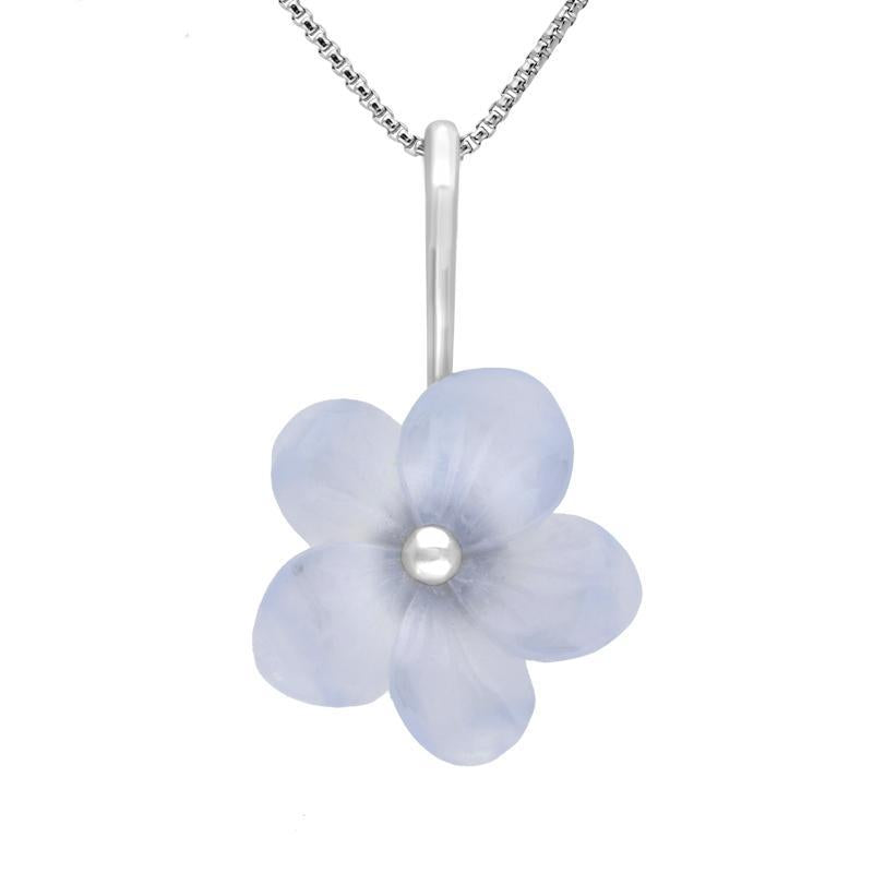 Sterling Silver Blue Chalcedony Tuberose 20mm Pansy Necklace - Silver