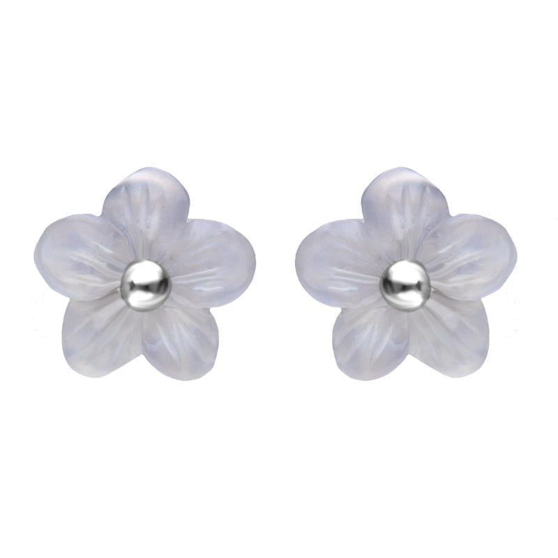 Sterling Silver Blue Chalcedony Tuberose 8mm Pansy Stud Earrings - Silver