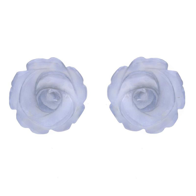 Sterling Silver Blue Chalcedony Tuberose 10mm Rose Stud Earrings - Silver