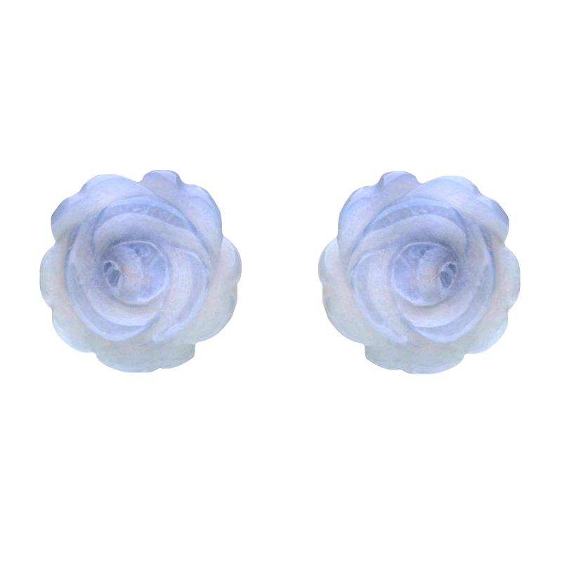 Sterling Silver Blue Chalcedony Tuberose 8mm Rose Stud Earrings - Silver