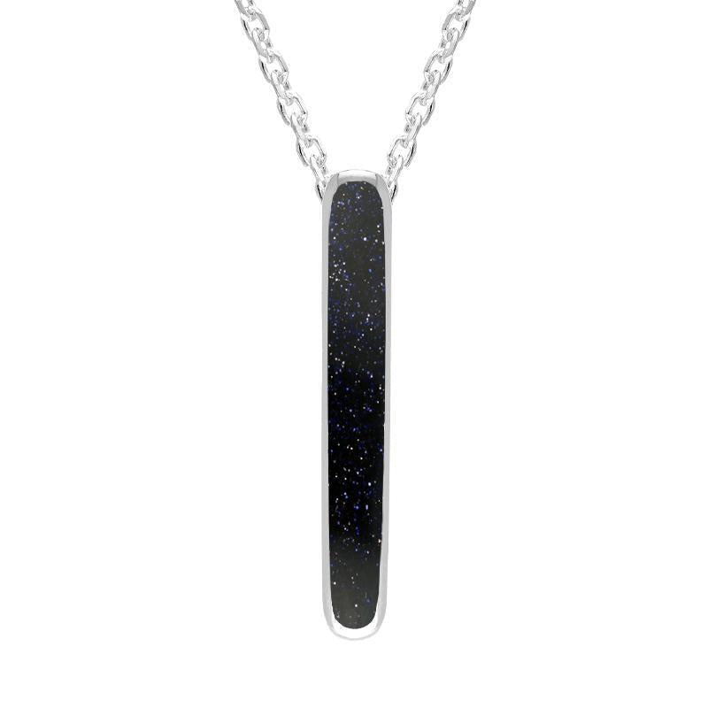 Sterling Silver Blue Goldstone Lineaire Drop Oval Necklace
