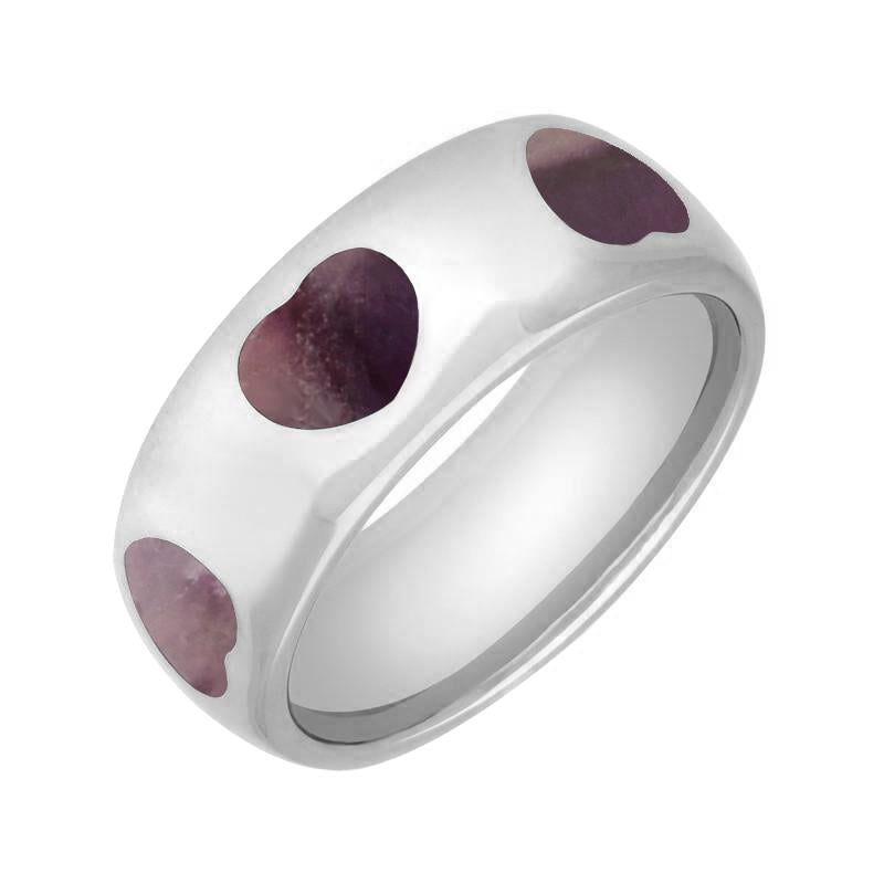 Sterling Silver Blue John 8mm Heart Inlaid Band Ring - Silver