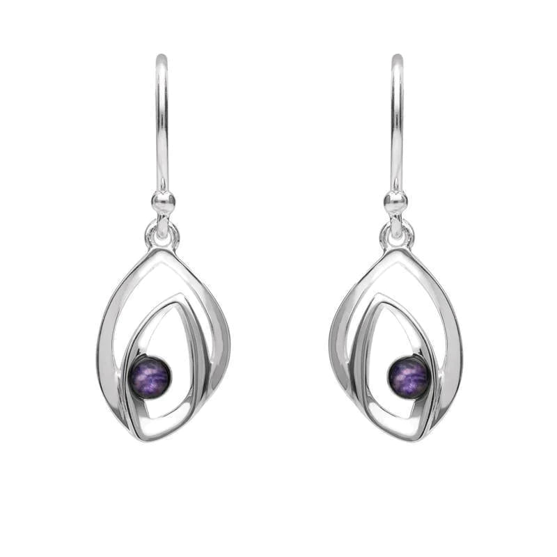 Sterling Silver Blue John Abstract Flame Drop Earrings - Silver