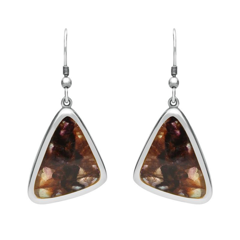 Sterling Silver Blue John Abstract Triangle Hook Drop Earrings - Silver