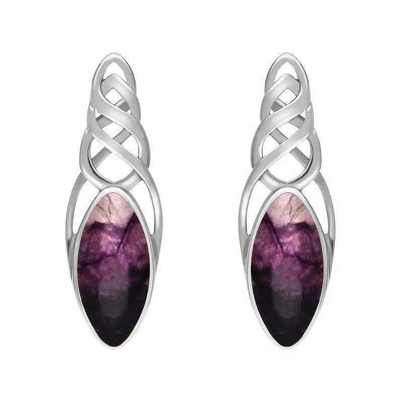 Sterling Silver Blue John Celtic Long Marquise Stud Earrings - Silver