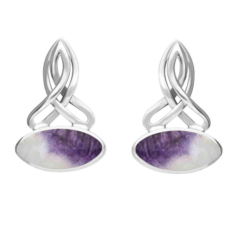 Sterling Silver Blue John Wide Marquise Celtic Stud Earrings - Silver