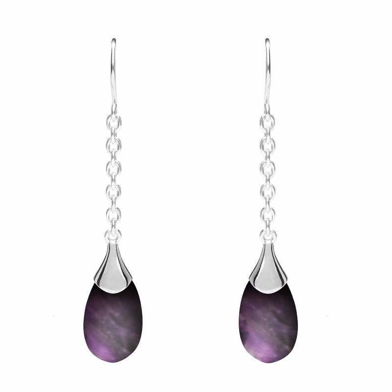 Sterling Silver Blue John Chain Oval Drop Hook Earrings - Silver