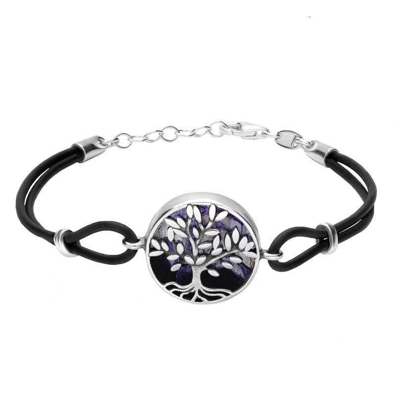 Sterling Silver Blue John Cord Round Large Leaves Tree of Life Bracelet