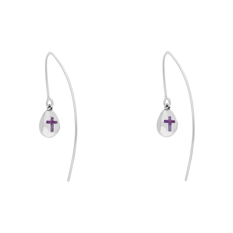 Sterling Silver Blue John Cross Disc Drop Earrings - Silver
