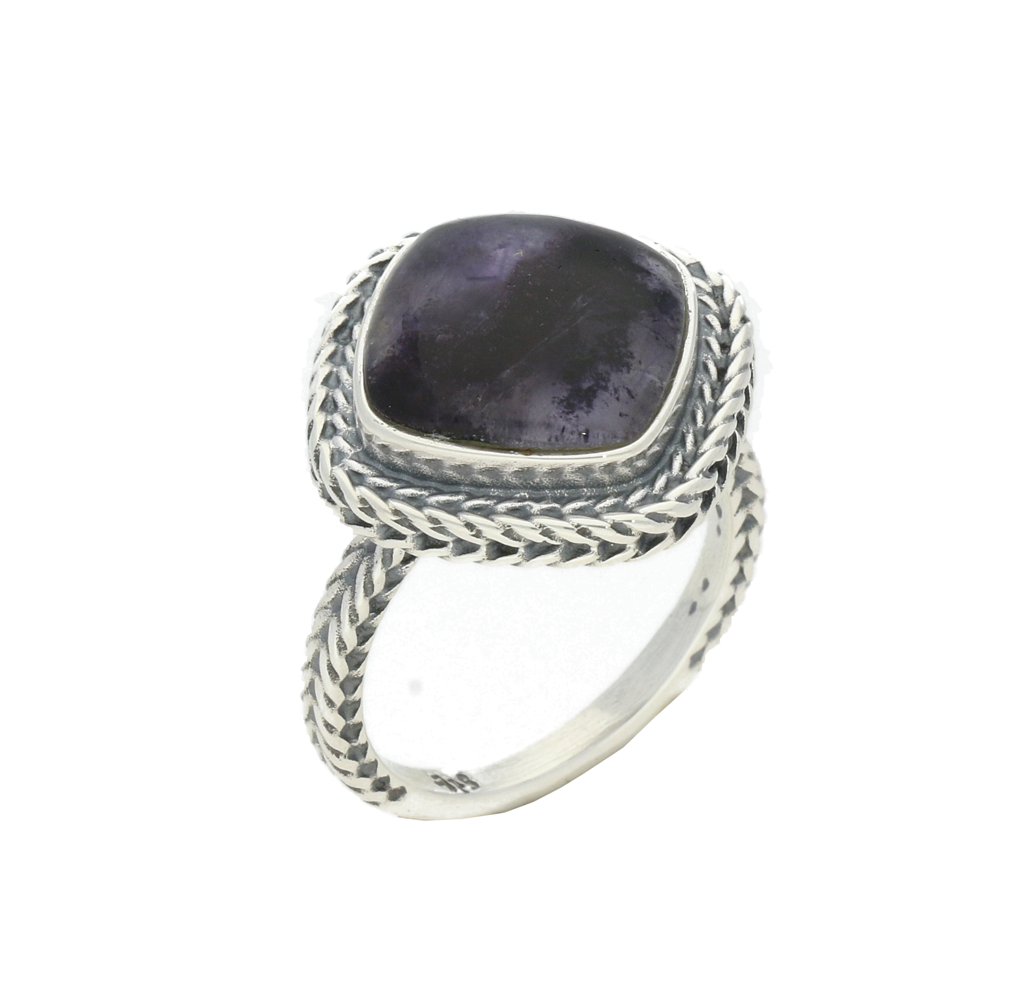 Sterling Silver Blue John Cushion Foxtail Ring - Silver