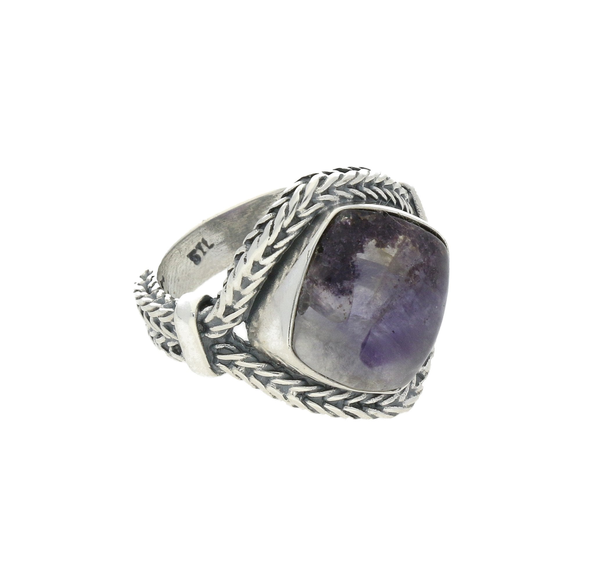 Sterling Silver Blue John Cushion Foxtail Ring D - Silver