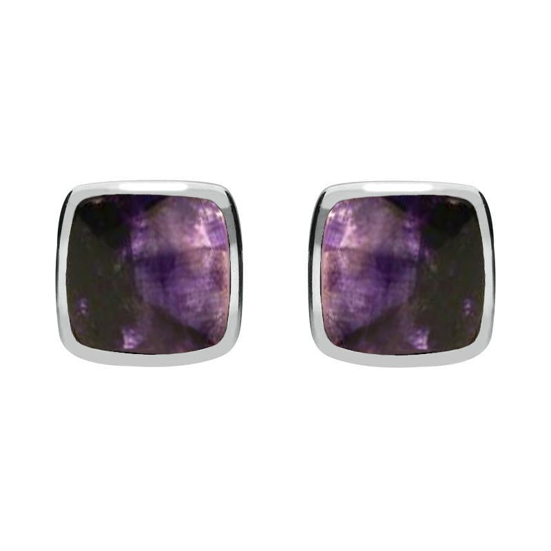 Sterling Silver Blue John Cushion Stud Earrings - Silver