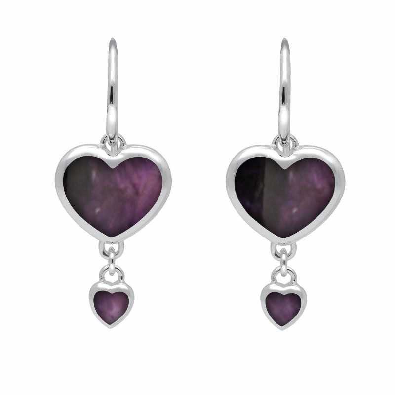 Sterling Silver Blue John Double Heart Hook Earrings - Option1 Value Silver