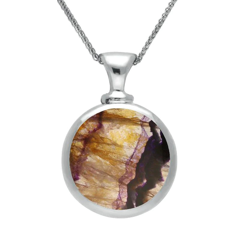 Sterling Silver Blue John Double Sided Round Dinky Fob Necklace - Silver