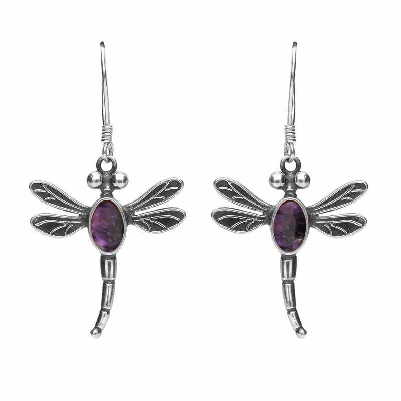 Sterling Silver Blue John Dragonfly Hook Earrings - Silver
