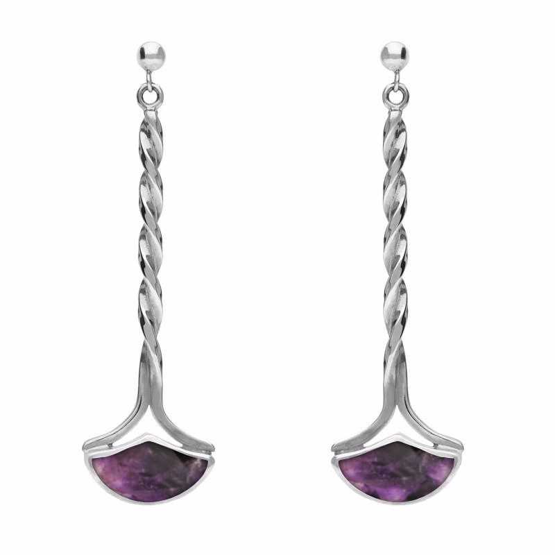 Sterling Silver Blue John Drop Twist Fan Stud Earrings - Silver