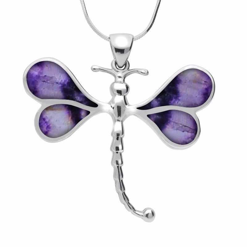 Sterling Silver Blue John Four Stone Dragonfly Necklace