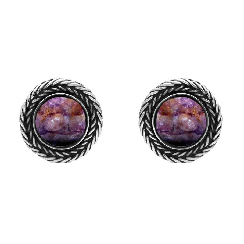 Sterling Silver Blue John Foxtail Round Stud Earrings - Silver
