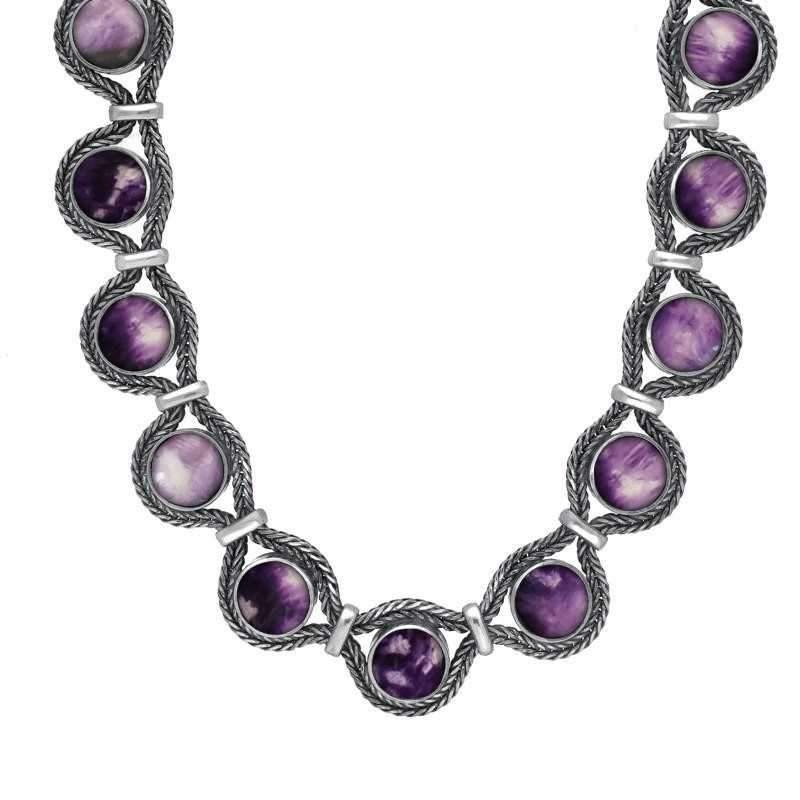 Sterling Silver Blue John Foxtail Seventeen Stone Necklace - Silver