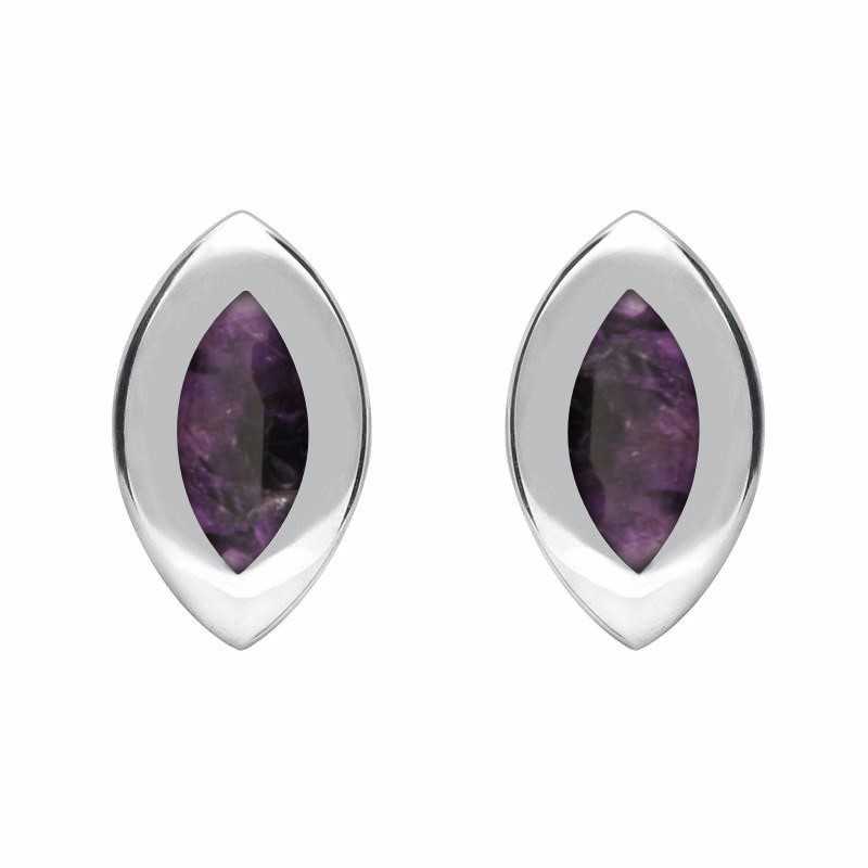 Sterling Silver Blue John Framed Marquise Stud Earrings - Silver