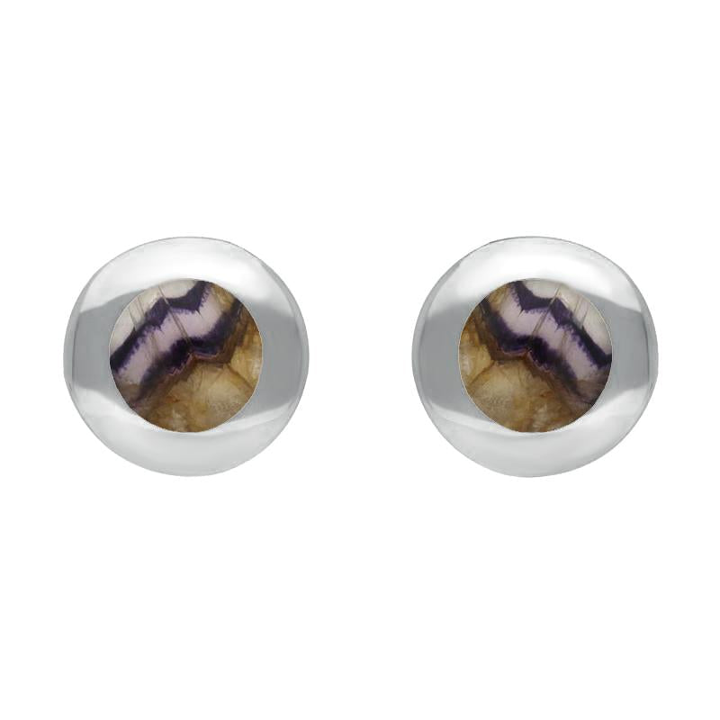 Sterling Silver Blue John Framed Round Stud Earrings - Silver
