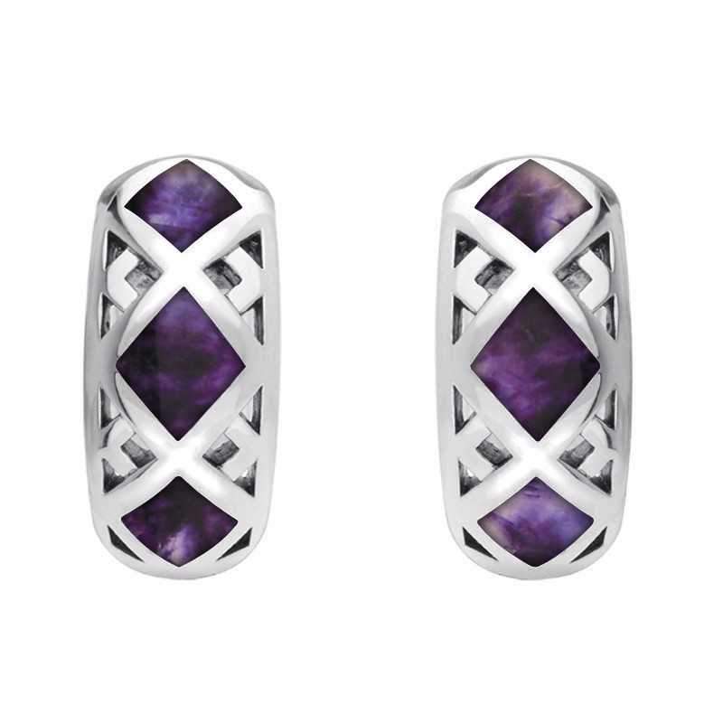 Sterling Silver Blue John Geometric Hoop Earrings - Option1 Value Silver
