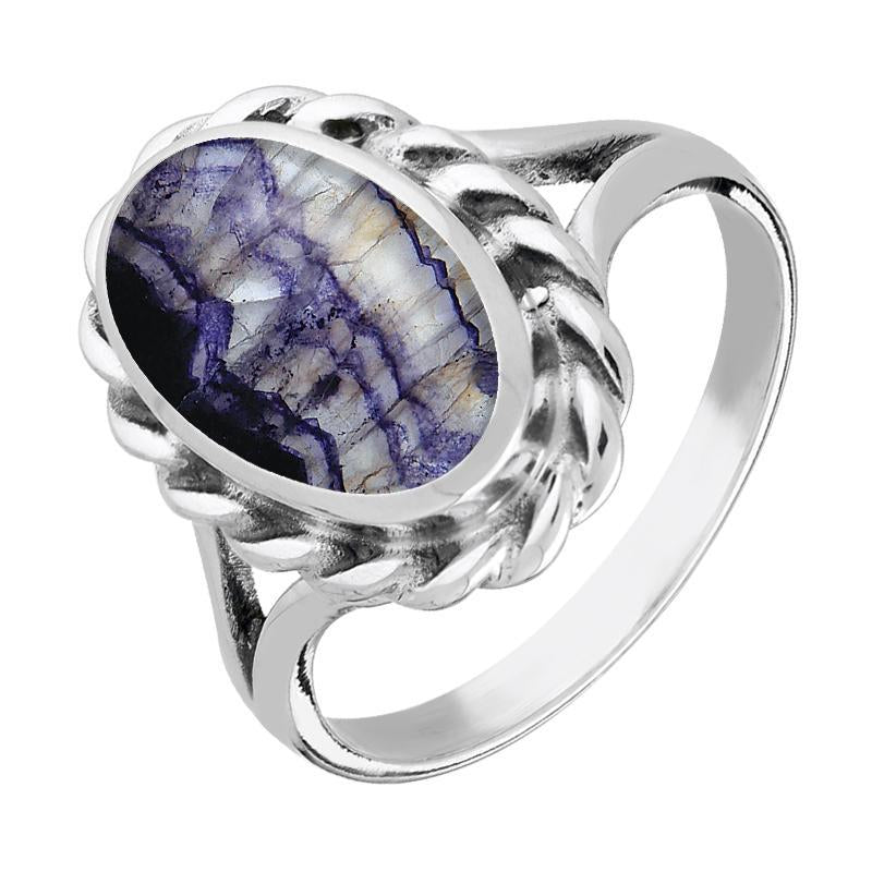 Sterling Silver Blue John Heavy Oval Rope Edge Ring - Silver
