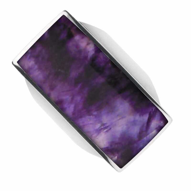 Sterling Silver Blue John Large Oblong Ring - Silver