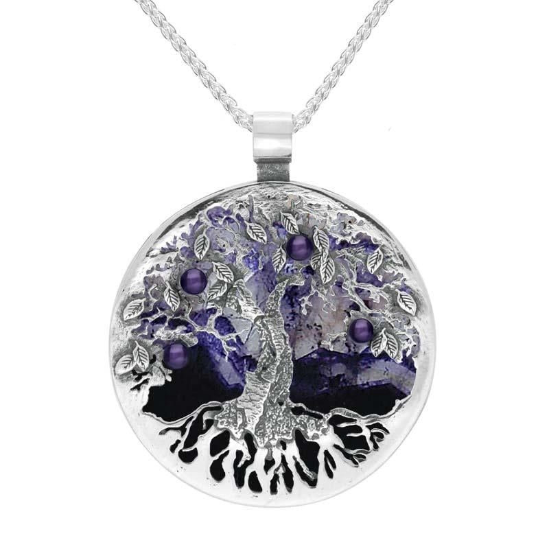Sterling Silver Blue John Large Round Tree Of Life Necklace