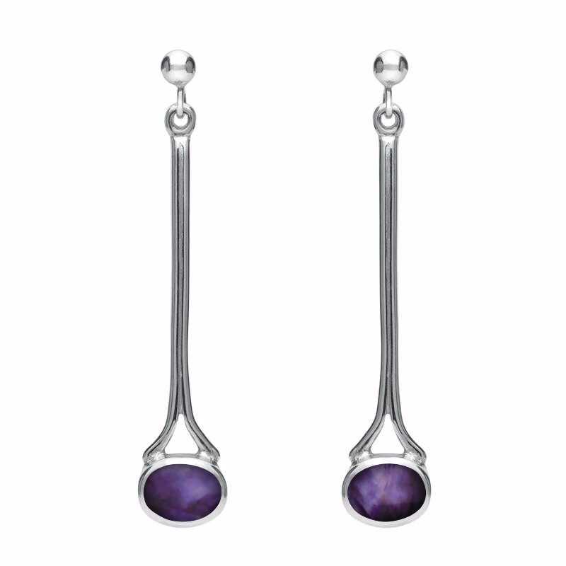 Sterling Silver Blue John Long Drop Earrings - Silver