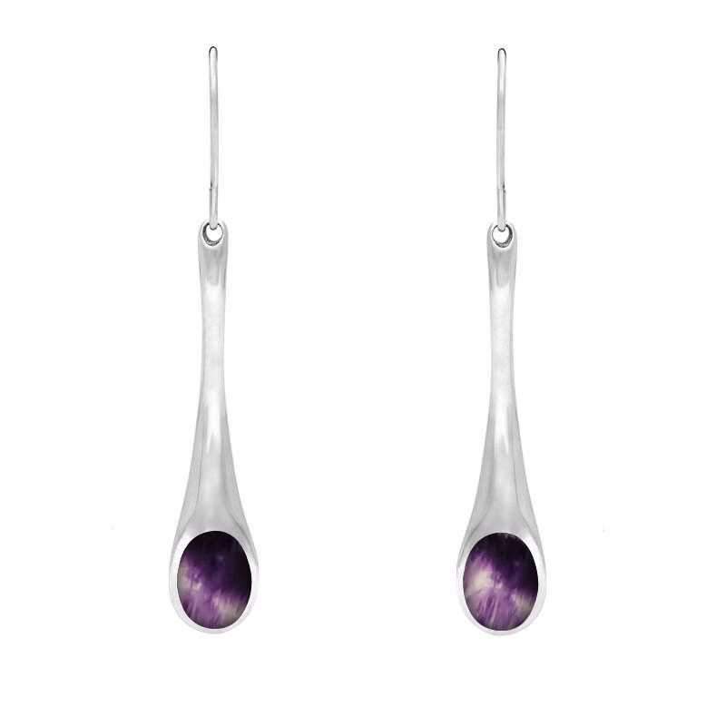 Sterling Silver Blue John Long Tapered Drop Hook Earrings - Silver