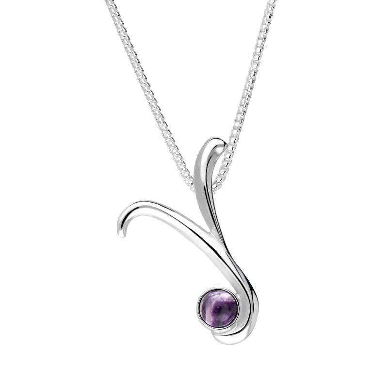 Sterling Silver Blue John Love Letters Initial Y Necklace - Silver