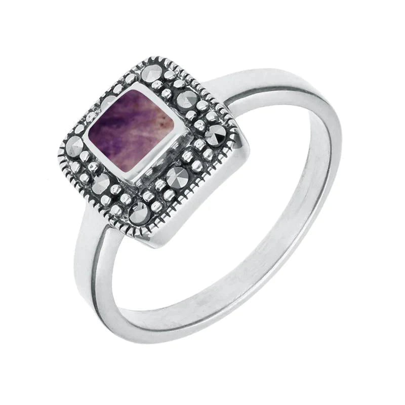 Sterling Silver Blue John Marcasite Cushion Ring - Silver