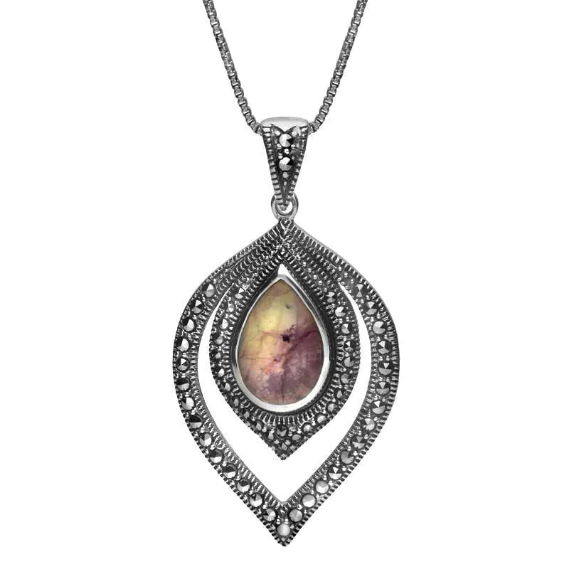 Sterling Silver Blue John Marcasite Fancy Pear Necklace - Silver