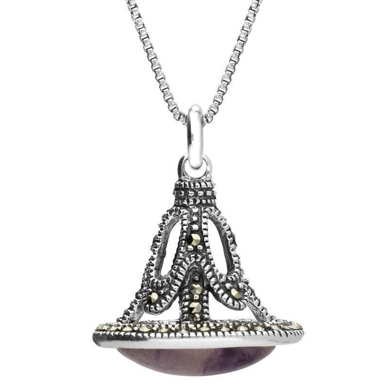 Sterling Silver Blue John Marcasite House Style Bell Necklace - Silver