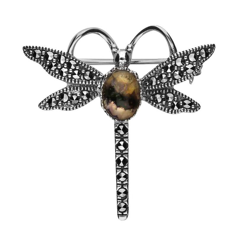 Sterling Silver Blue John Marcasite House Style Dragonfly Brooch - Silver
