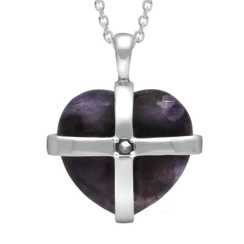 Sterling Silver Blue John Marcasite Large Cross Heart Necklace - Gold