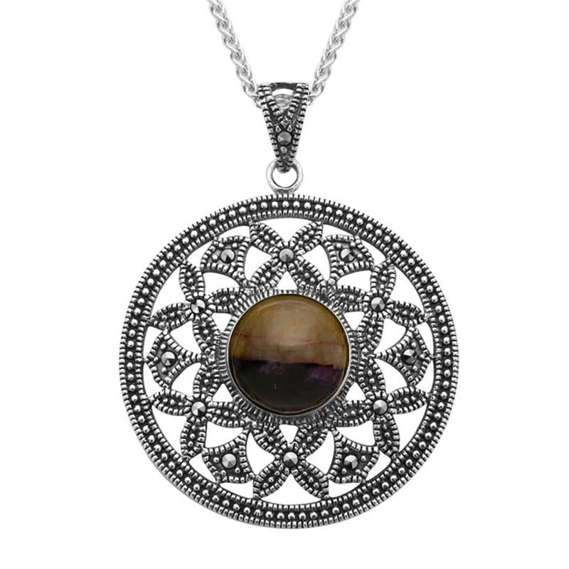 Sterling Silver Blue John Marcasite Open Circle Necklace - Silver