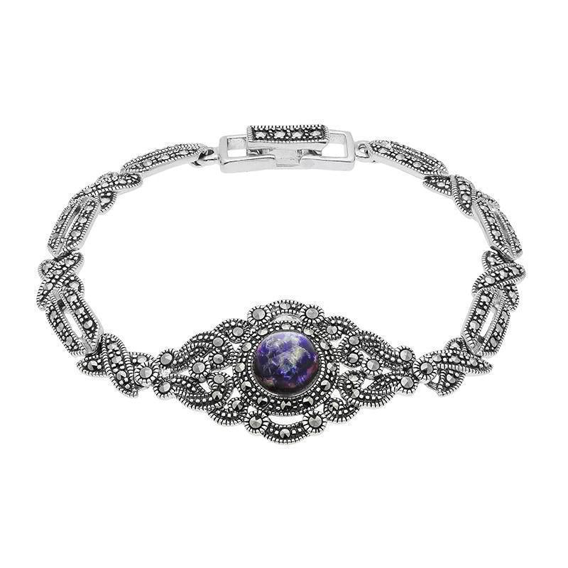 Sterling Silver Blue John and Marcasite Tapered Bracelet - Silver