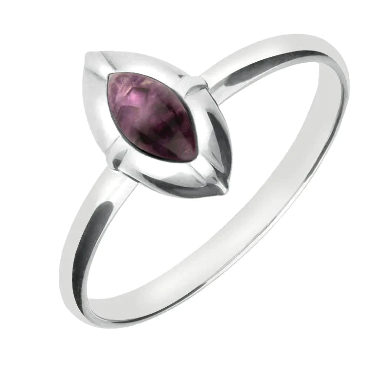 Sterling Silver Blue John Marquise Beaded Edge Ring - Option1 Value Silver